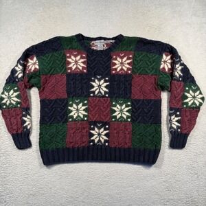 Vintage First Concepts Hand Knitted Patchwork Snowflake Sweater Womens M